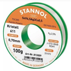 Stannol 611 813009 fil d àtain pour brasure 0,7 mm 100 g. Sn96,5Ag3Cu0,5