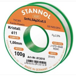 Stannol 611 813010 fil d àtain pour brasure 1,0 mm 100 g. Sn96,5Ag3Cu0,5