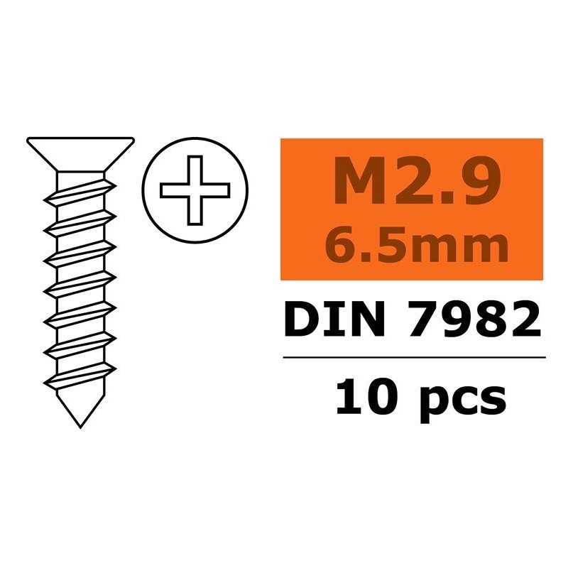 Gforce 0176-001 vis à tôle tête coniquecrciforme 2,9 x 6,5 mm galvanisée (10 pièces)