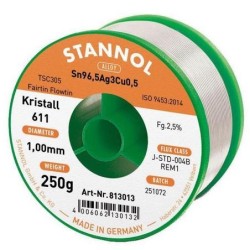 Stannol 813013 fil d àtain pour brasure 1 mm 250 g. Sn96,5Ag3Cu0,5