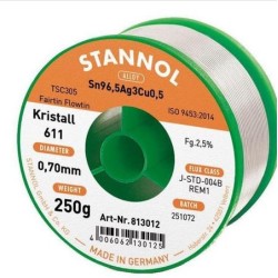 Stannol 813012 fil d àtain pour brasure 0,7 mm 250 g. Sn96,5Ag3Cu0,5