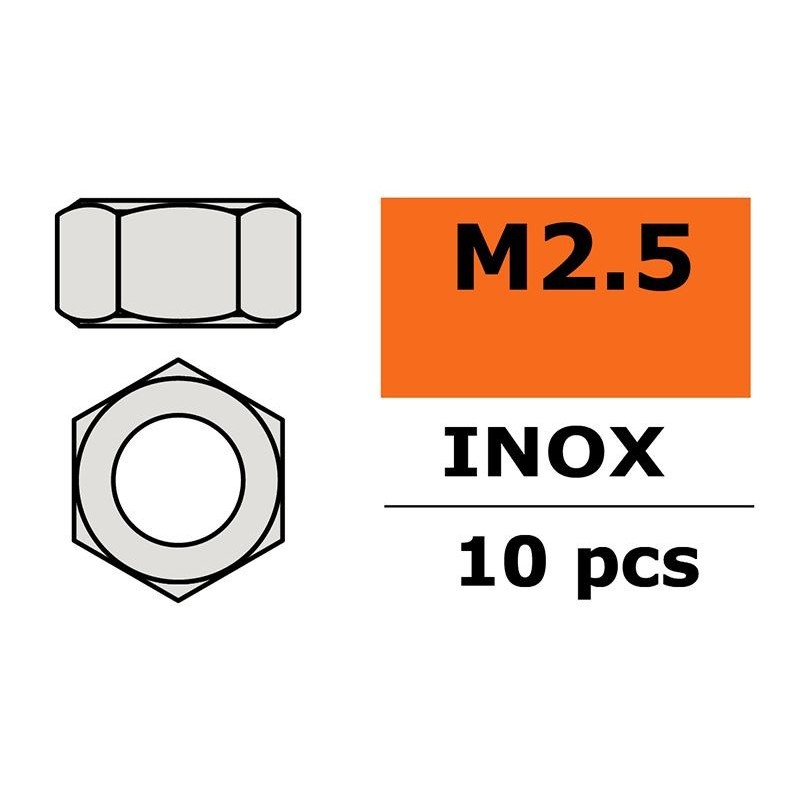 Gforce 0250-002 ecrous M 2,5 inox (10x)