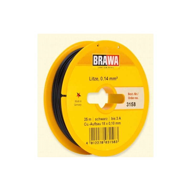 Brawa 3158 câble noir 0,14 mm2 25m