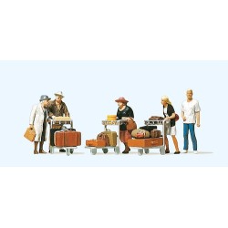 Preiser 10459 HO voyageurs avec charriots à bagages, 5 figurnes