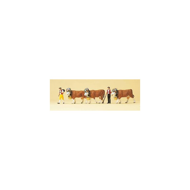 Preiser 10404 HO 3 vaches en transumanceavec 2 figurines