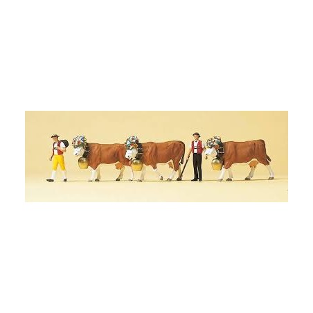 Preiser 10404 HO 3 vaches en transumanceavec 2 figurines