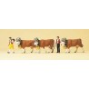 Preiser 10404 HO 3 vaches en transumanceavec 2 figurines