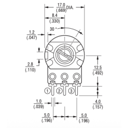 Potentiomètre 100 K  Ohms, 200 mW. Axe de 6 mm
