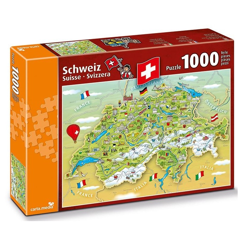 Carta média 7221 puzzle carte régions de la Suisse 1 000 pièces