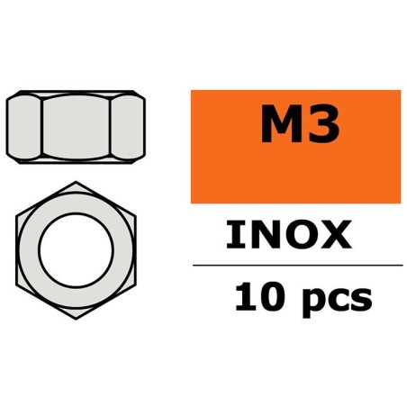 Gforce 0250-003 ecrous M 3,0 inox (10x) Gforce 0250-003 ecrous M 3,0 inox (10x)