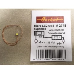 Herkat 2748 micro LED blanche avec fils3,2 x 1,5 x 1,3 mm, nécessite une résistance